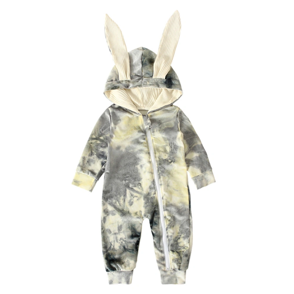 Baby Bunny Romper Easter Tie-Dye Print Long Sleeve Hooded Jumpsuit