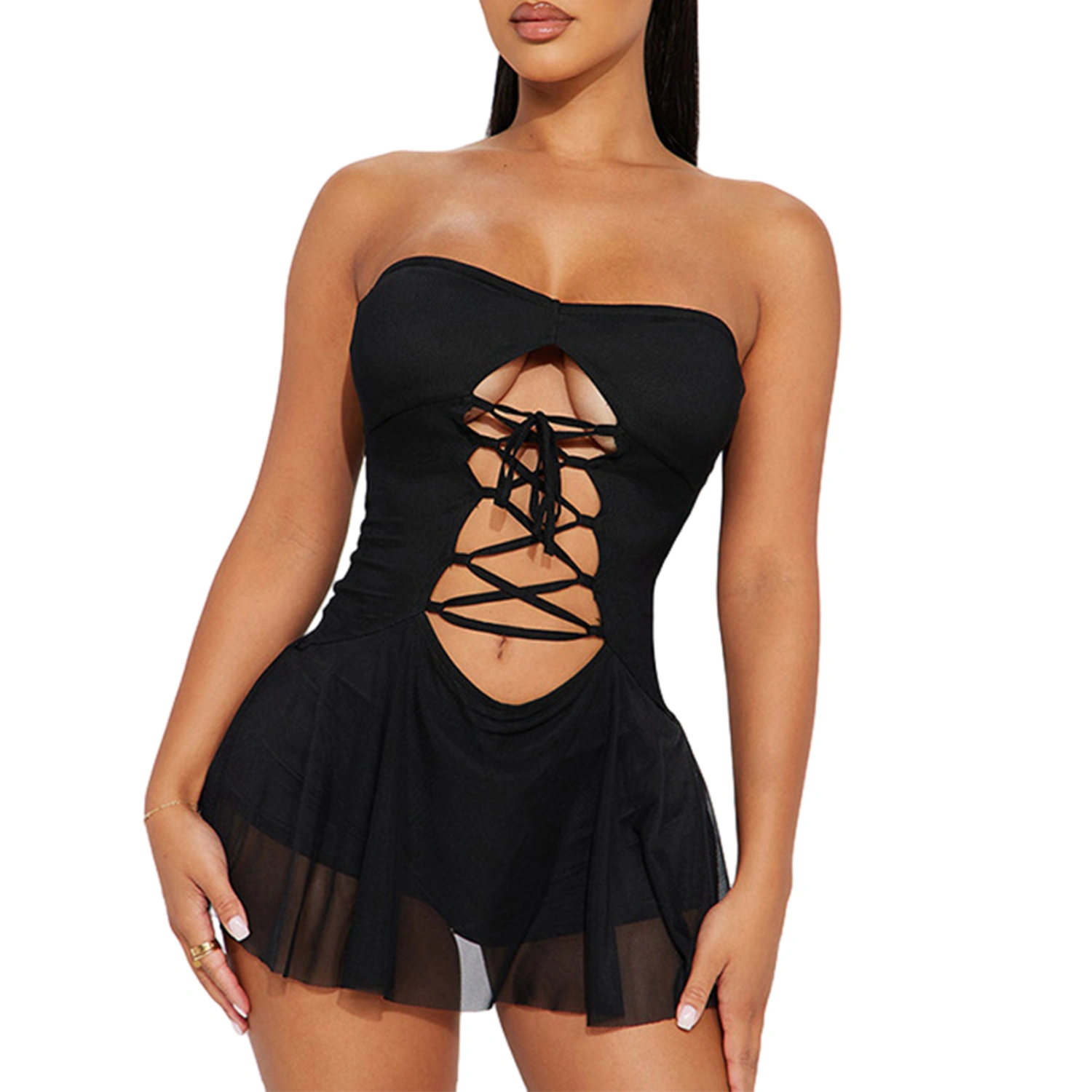 Women Strapless Jumpsuit Dress Cutout Backless Party Mini Dress