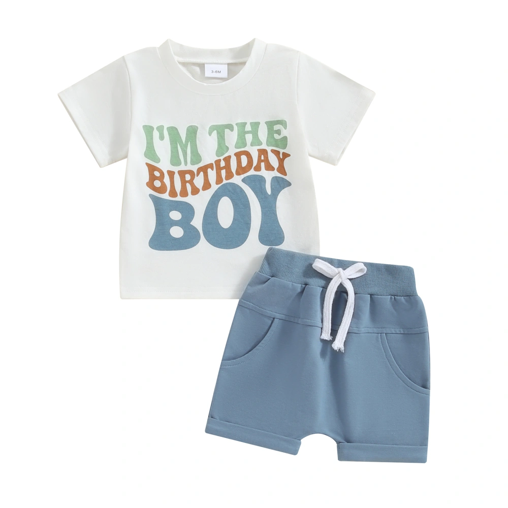 Toddler Boys Birthday Outfits Letter Print T-Shirt and Elastic Shorts 