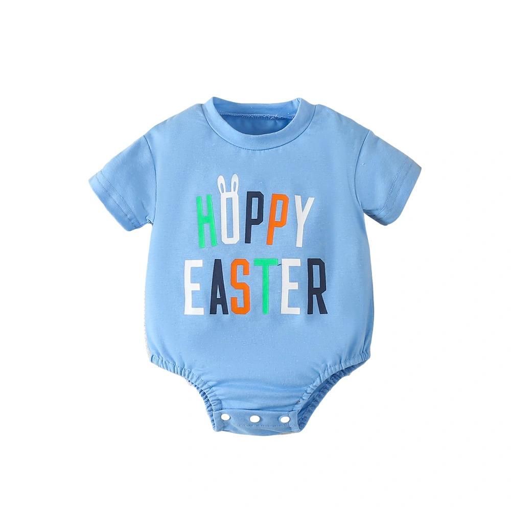 Baby Girl Boy Easter Short Sleeve Crew Neck Letter Bunny Print Romper