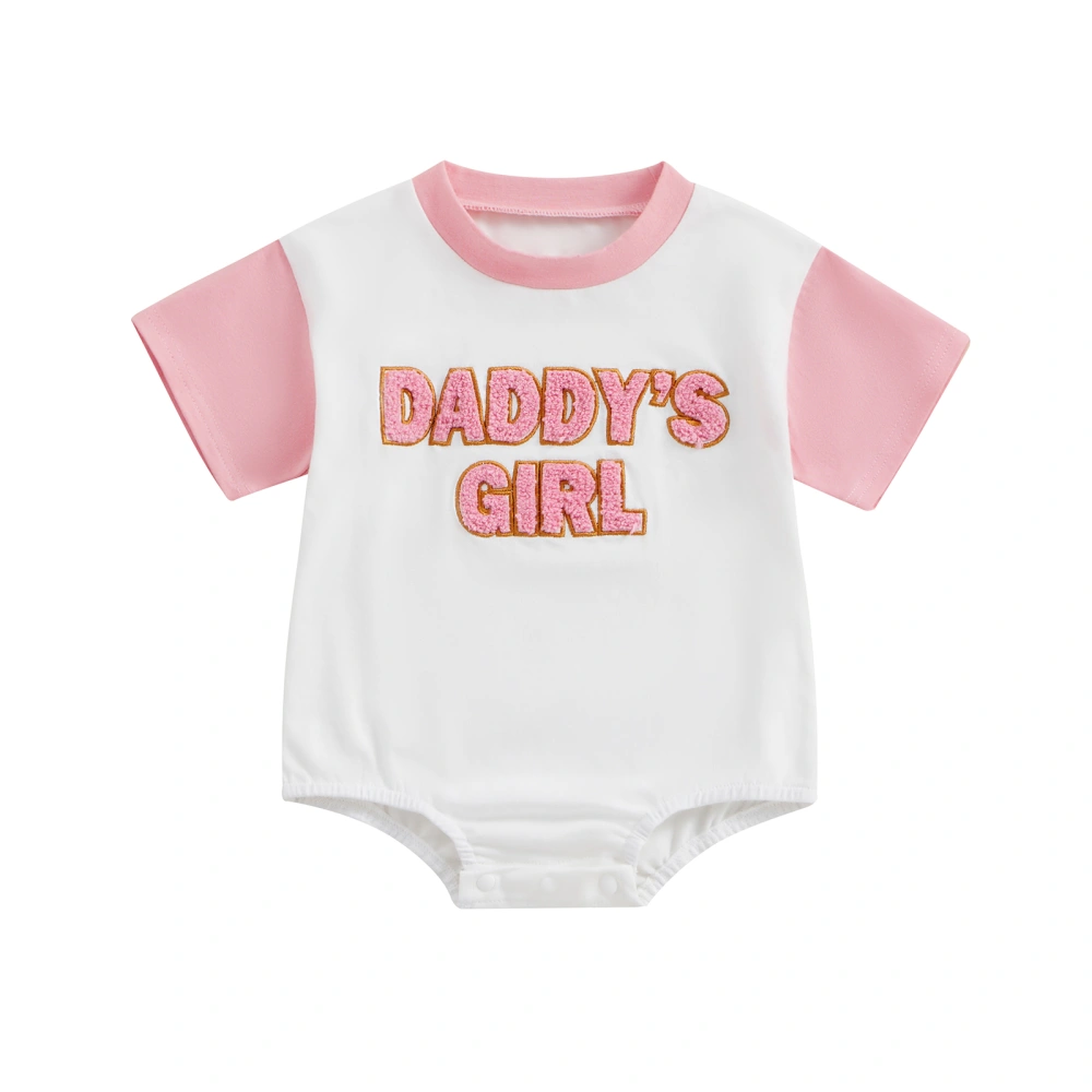 Baby Girl Summer Romper Short Sleeve Letter Embroidery Bodysuit