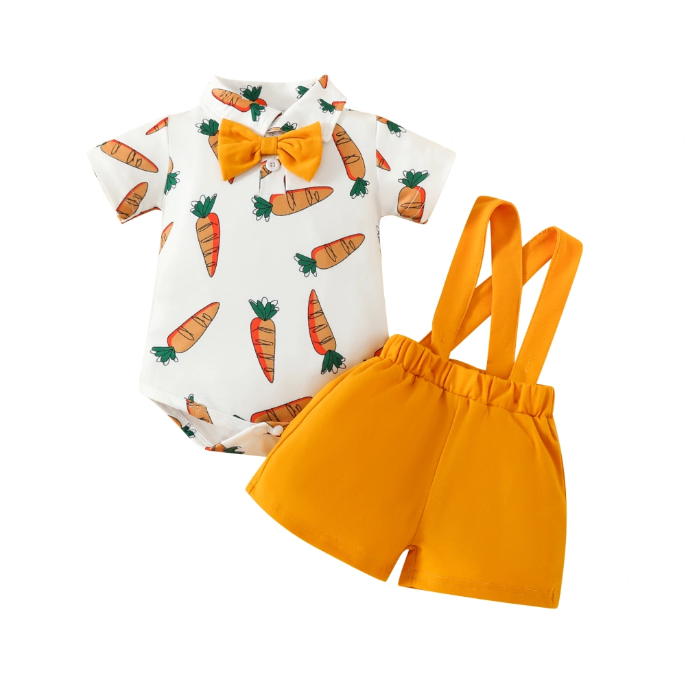 Baby Boy Easter Outfit Carrot Print Bow Tie Romper Overall Shorts