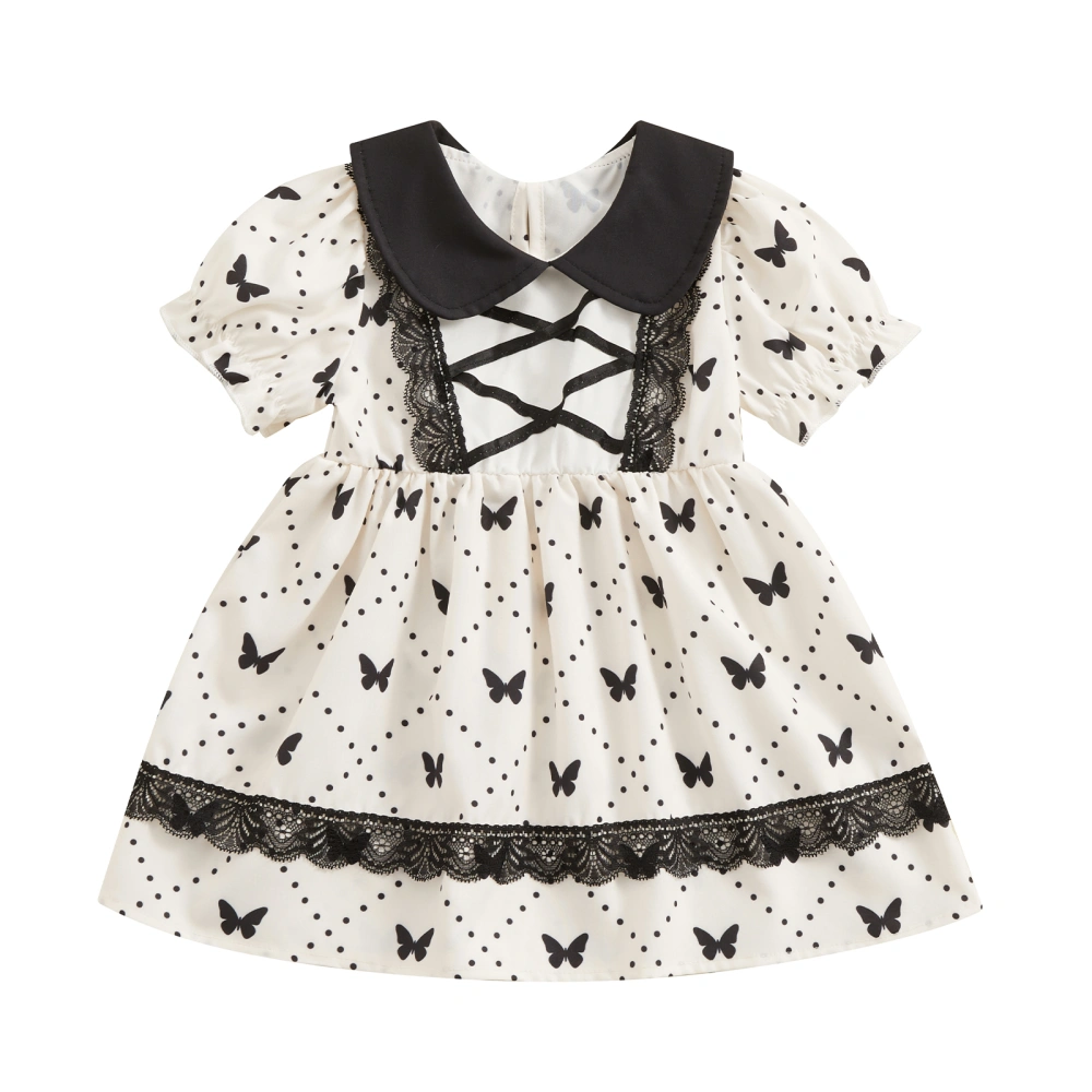 Girl’s Dress, Short Sleeve Butterfly Print Lace Patchwork Summer Dress