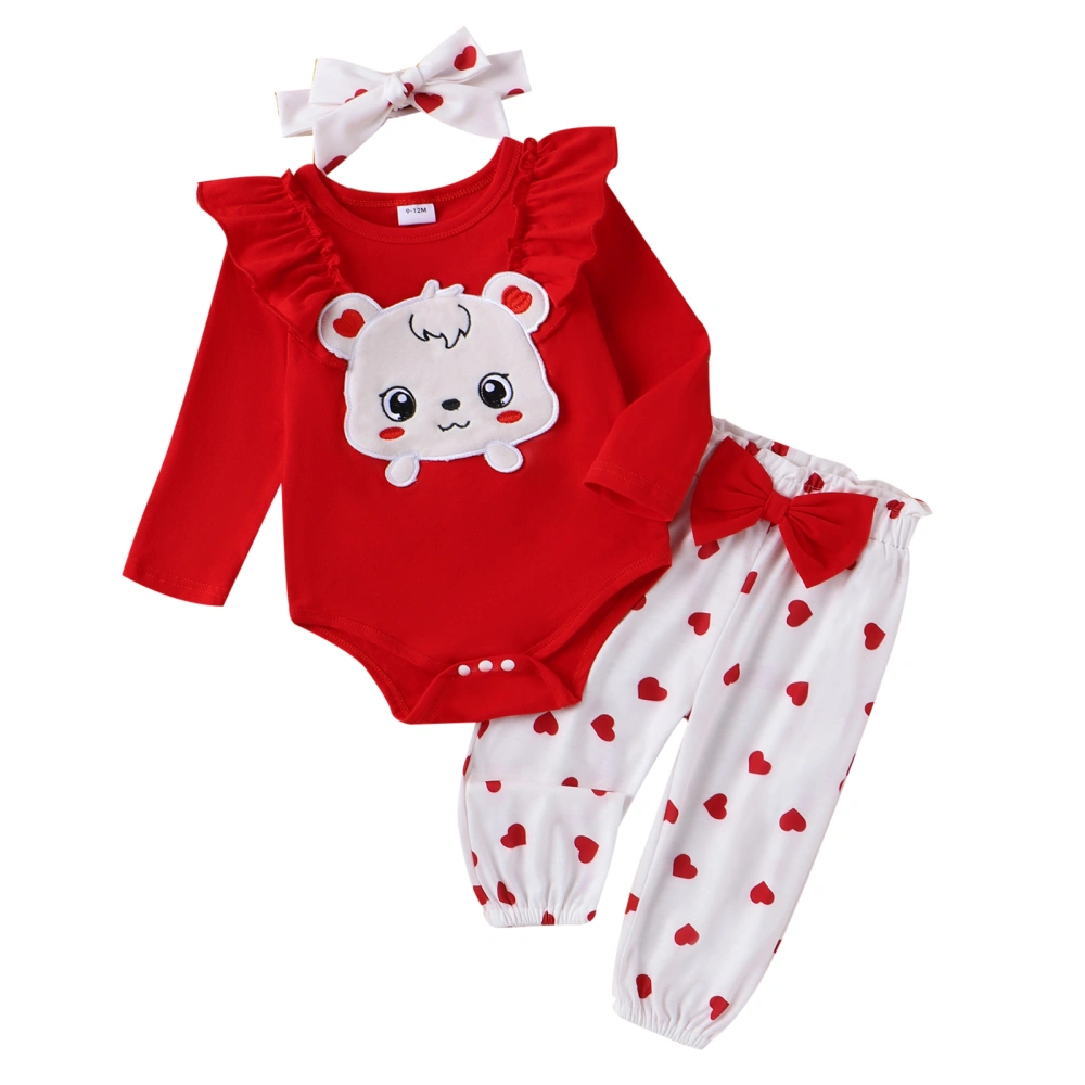 Girl Valentine's Day Long Sleeve Romper with Heart Pants Headband