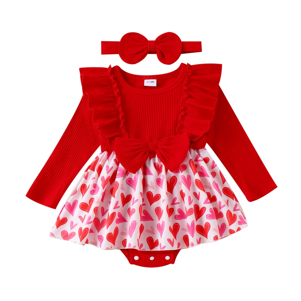 Long Sleeve Ribbed Romper + Headband Infant Girl Valentine's Day Set