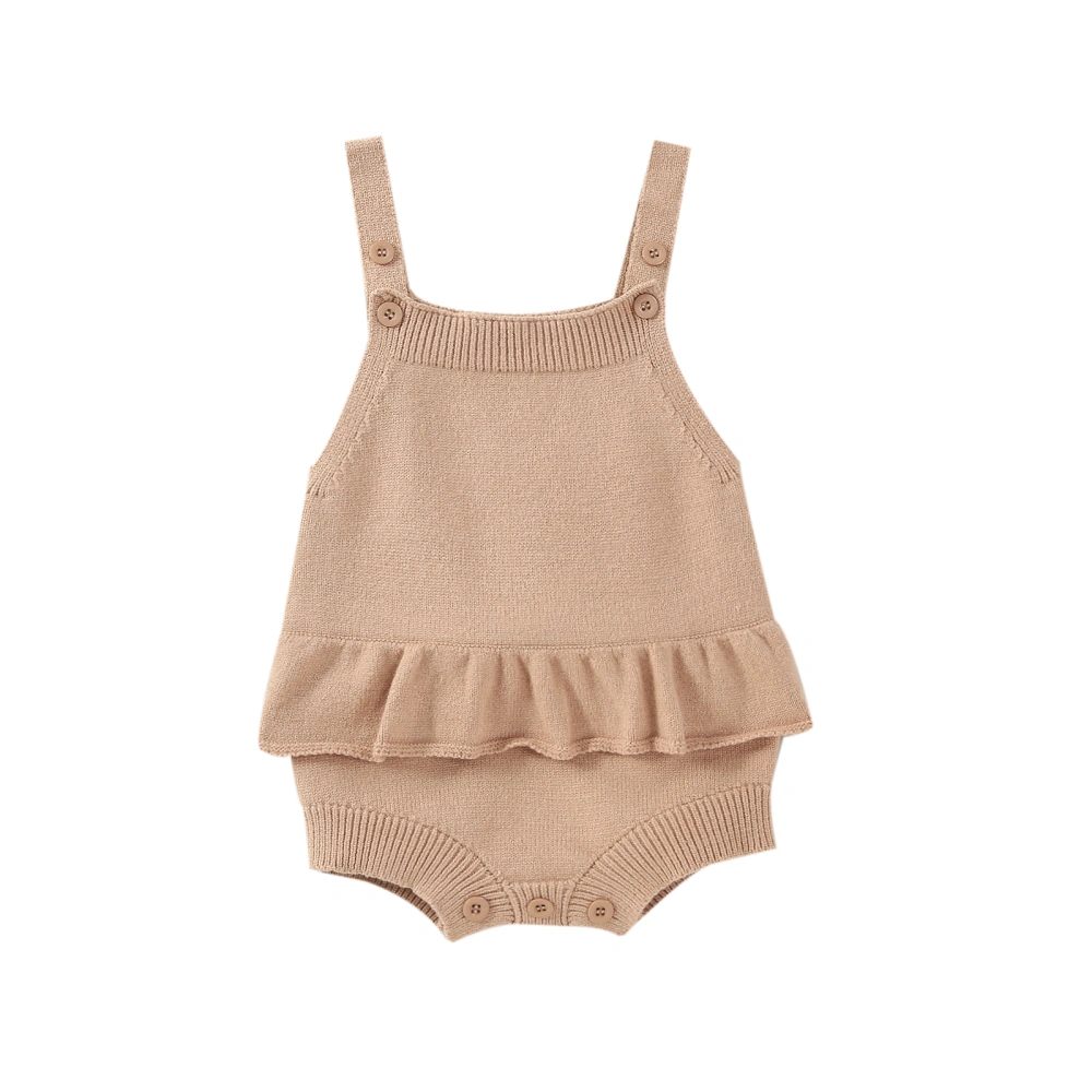 Baby Girls Autumn Solid Color Sleeveless Ruffle Decor Sweater Romper