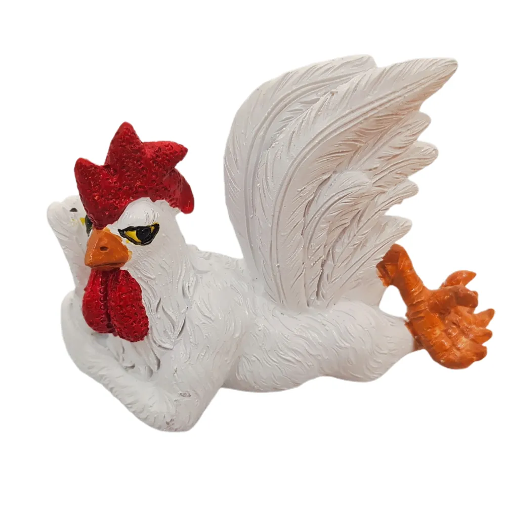 Lying Rooster Statue Resin Chicken Art Figurines Desk Sculptures