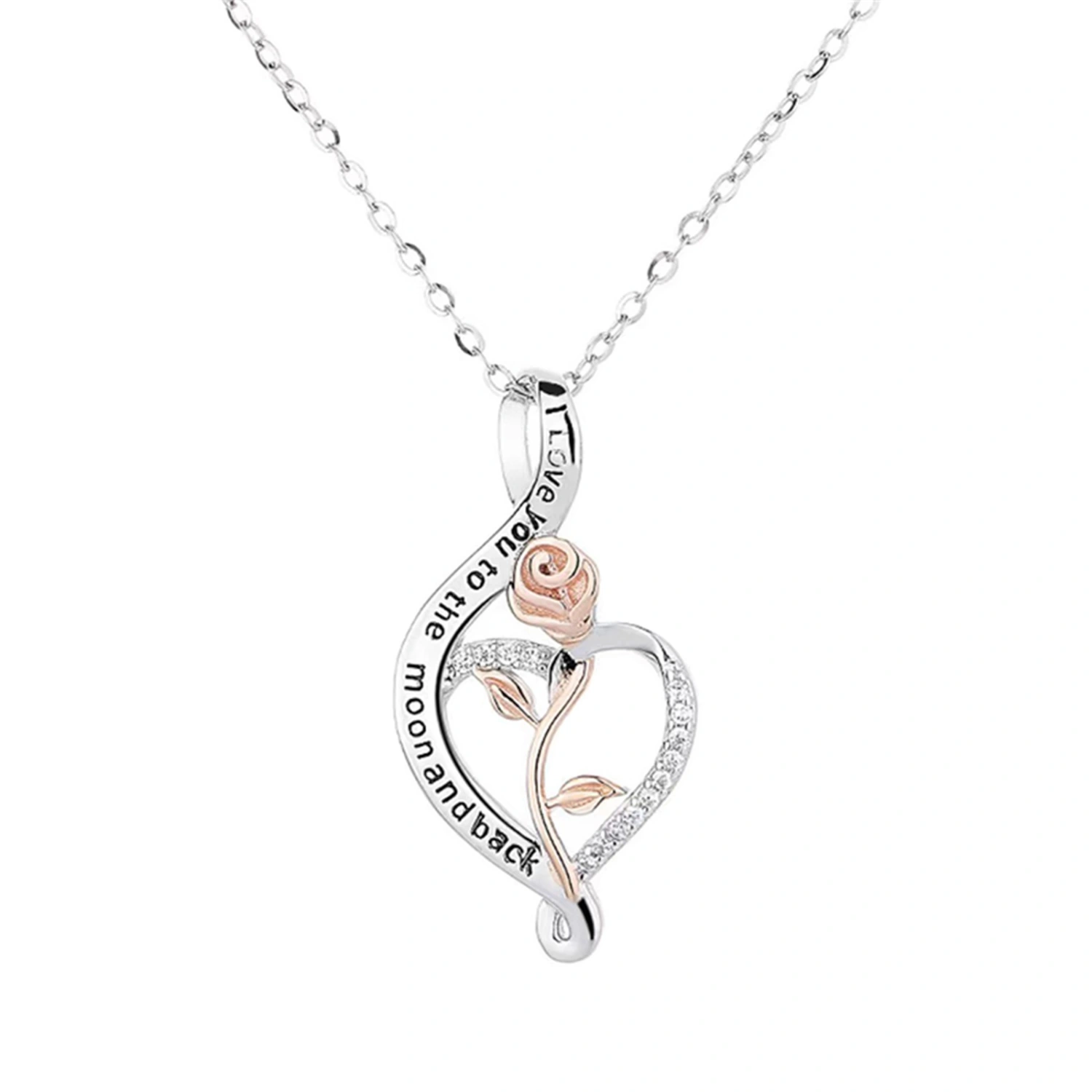 Rose Pendant Necklaces for Women Rhinestone Pendant Heart Necklaces
