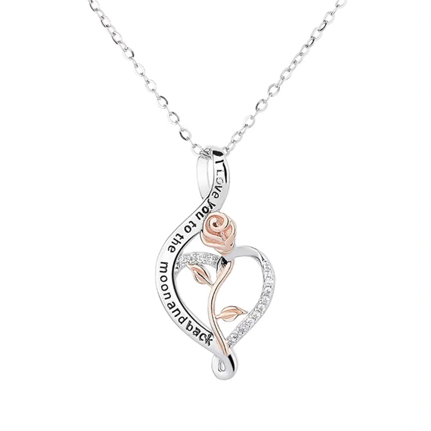Rose Pendant Necklaces for Women Rhinestone Pendant Heart Necklaces
