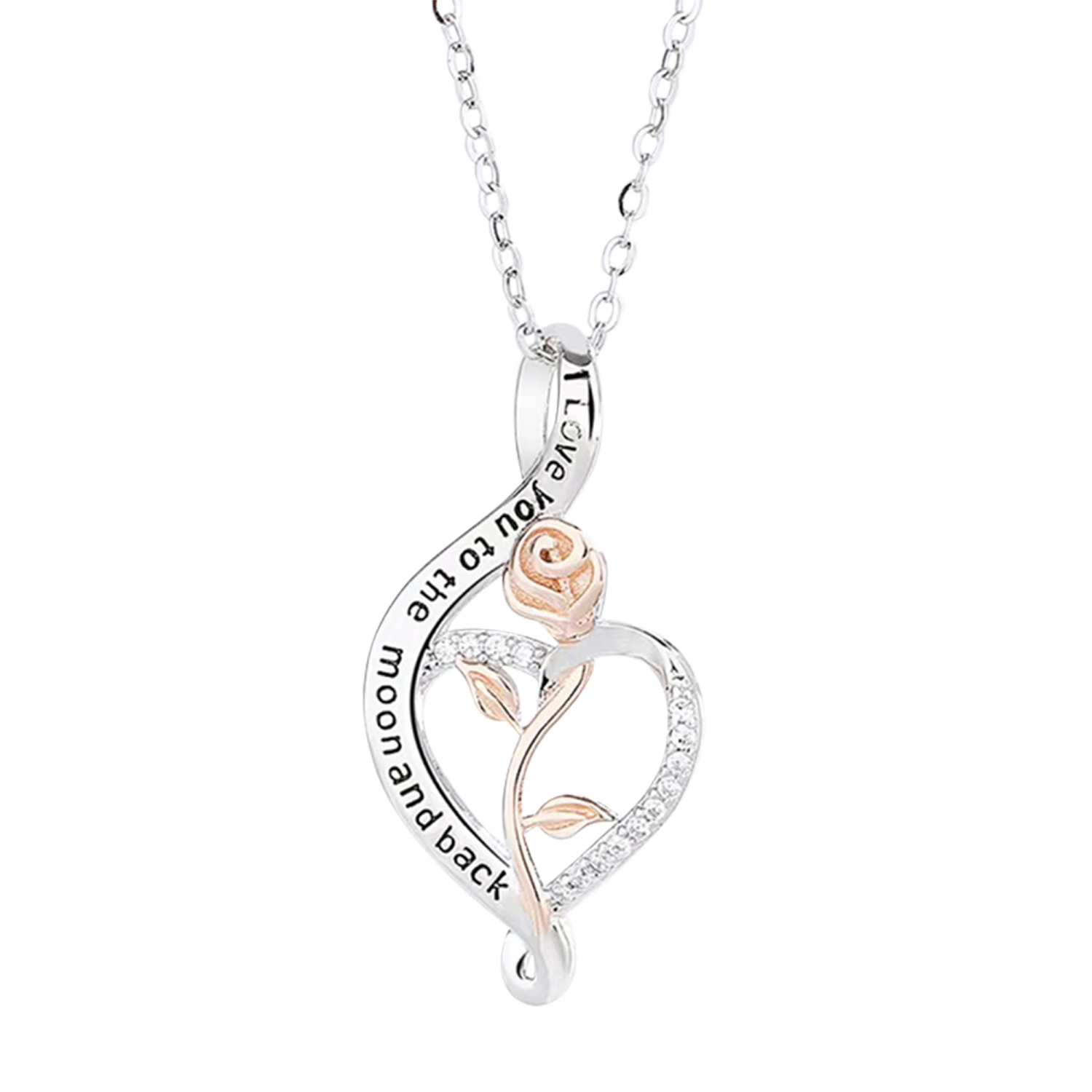 Rose Pendant Necklaces for Women Rhinestone Pendant Heart Necklaces
