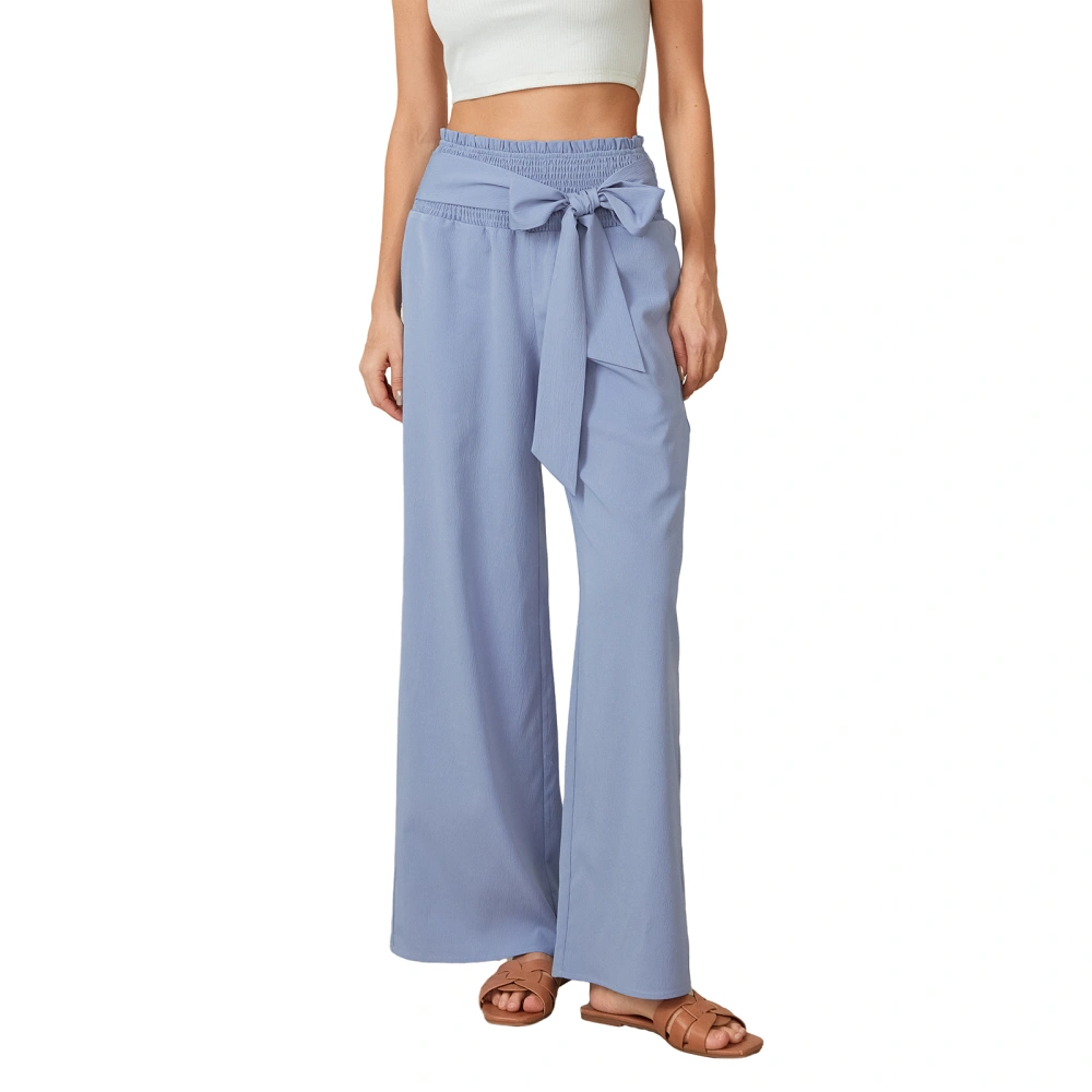 Women's Bandage Baggy Pants Blue Elastic Waist Wide Leg Pants