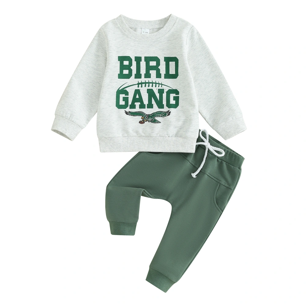 Baby Boys Pants Set, Long Sleeve Letters Eagle Print Sweatshirt Pants