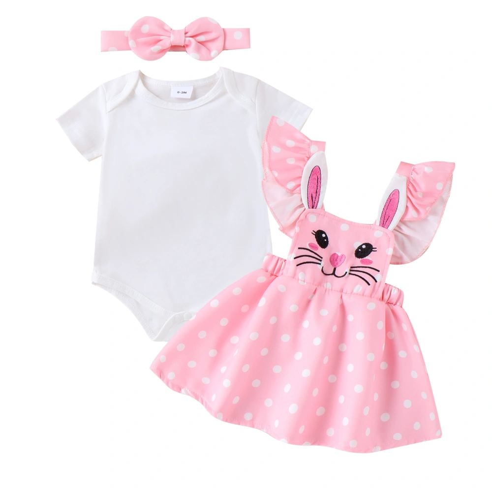 Baby Girls Easter Outfit Rompers and Dot Bunny Print Skirt Headband 