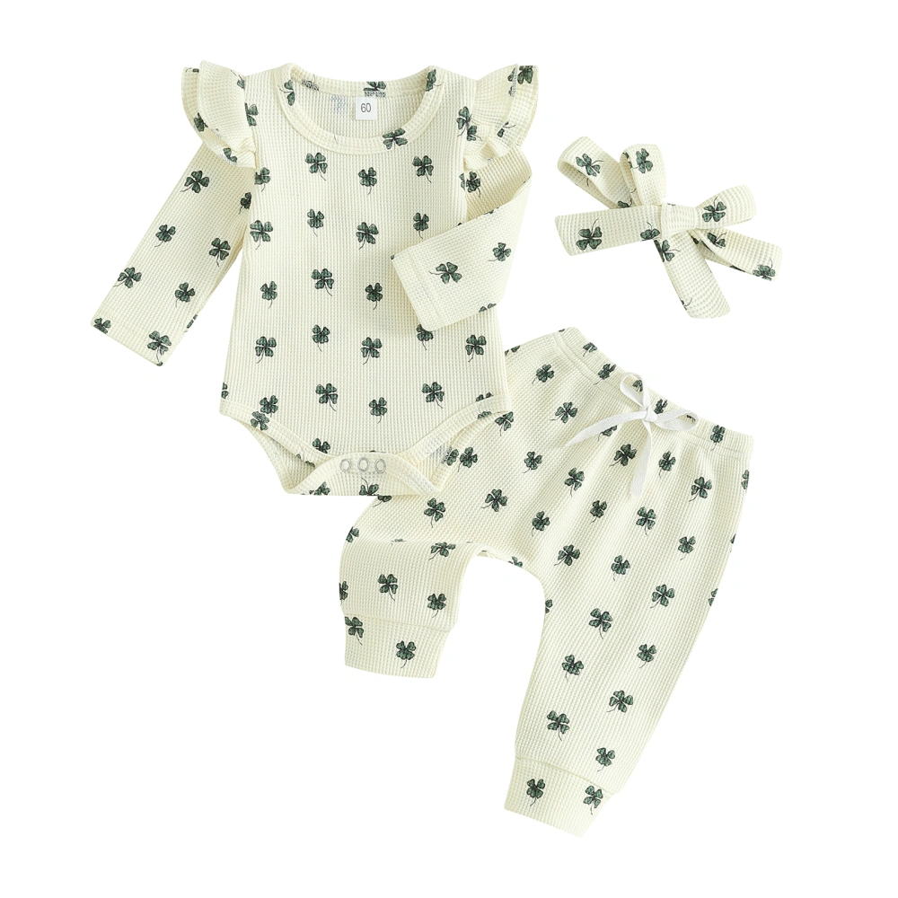 Baby Girls Outfit, Shamrock Print Long Sleeve Romper Pants Headband