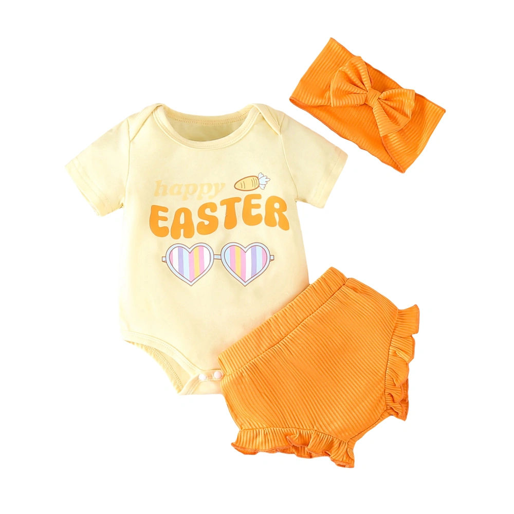 Baby Girl Easter Outfits Short Sleeve Rompers Shorts Headband