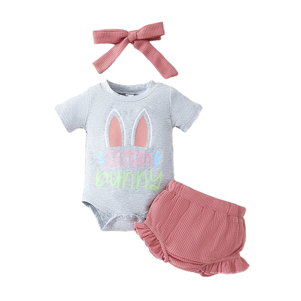 Baby Letter Rabbit Ear Print Romper Tops PP Shorts Headband Sets