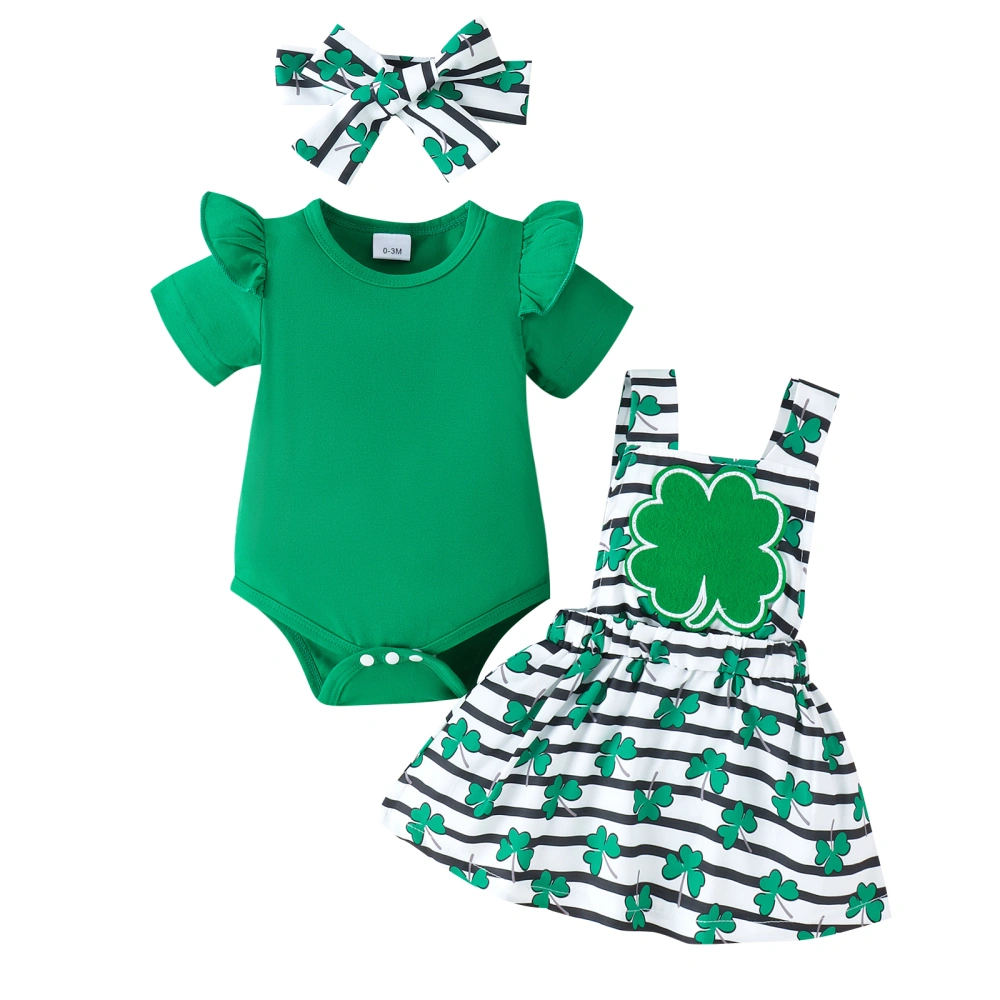 Short Sleeve Romper + Suspender Skirt + Headband Baby Girl Irish Set