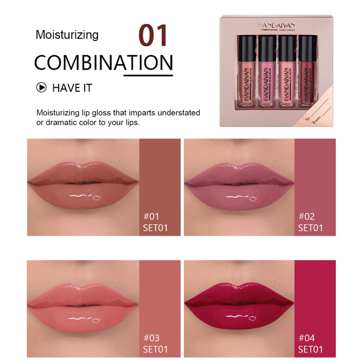 4PCS Mirror Matte Lip Gloss Set, Pearlescent Plumping Lipstick
