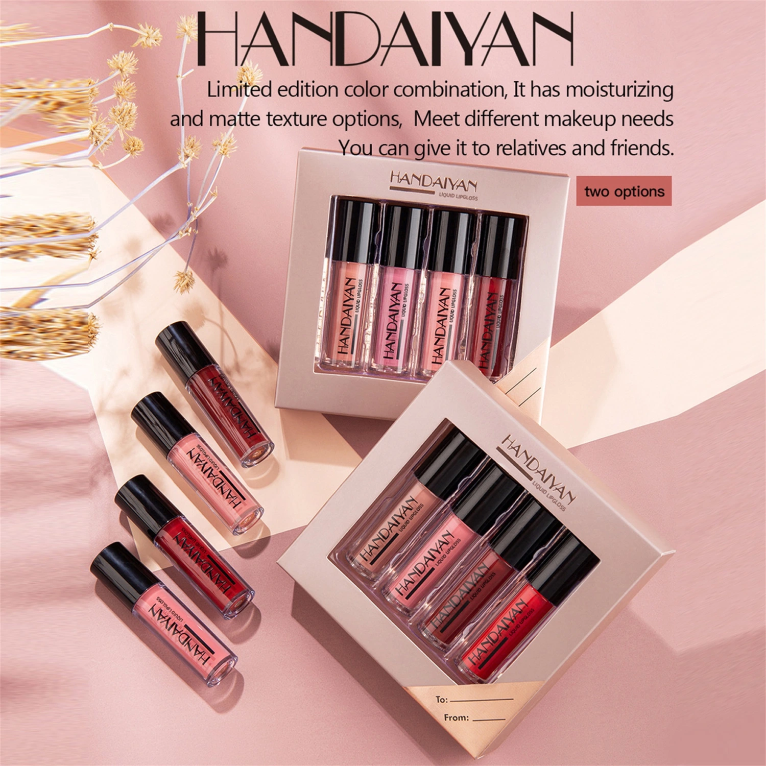 4PCS Mirror Matte Lip Gloss Set, Pearlescent Plumping Lipstick