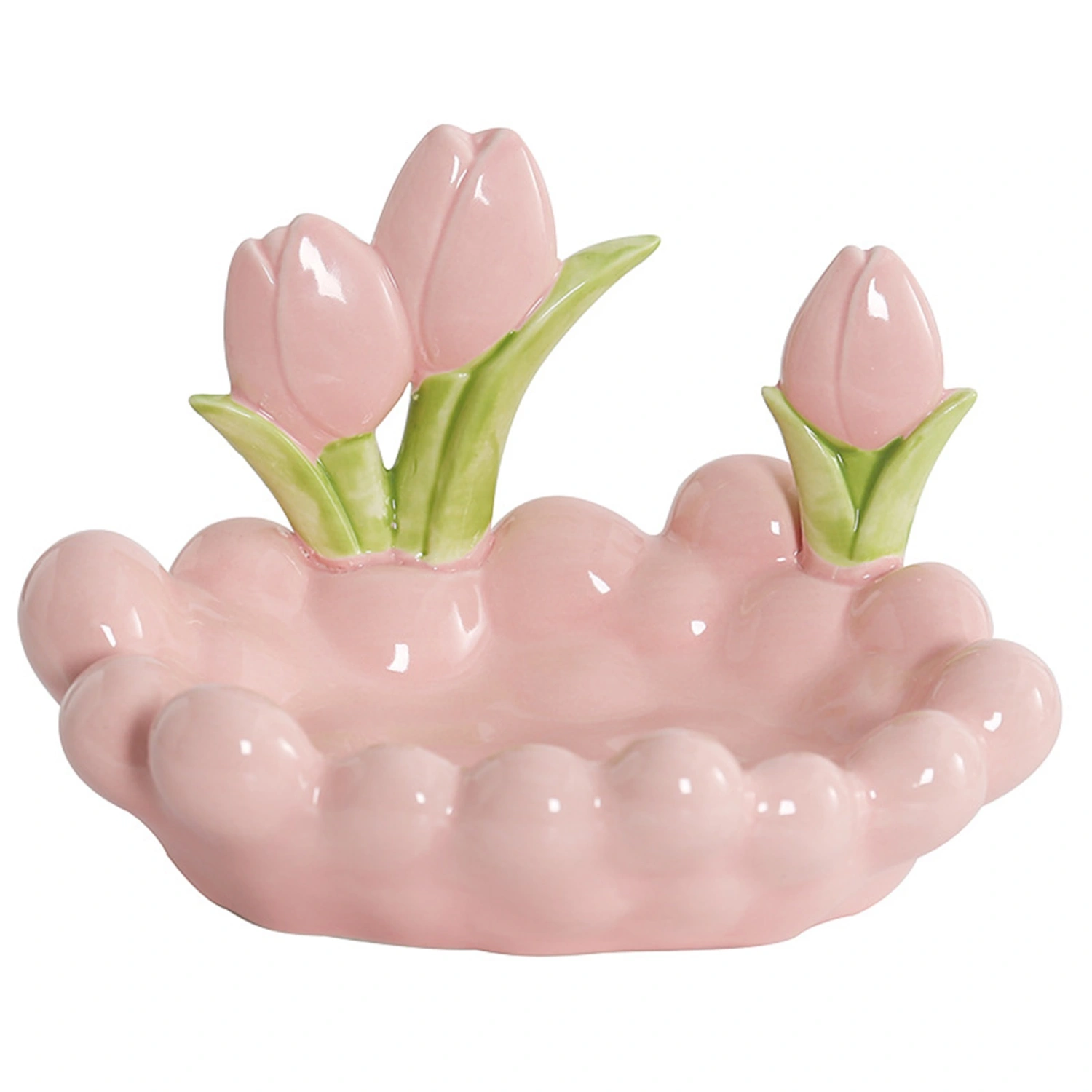 Ceramic Jewelry Tray Tulip Flower Shaped Plate Trinket Dish Organizer