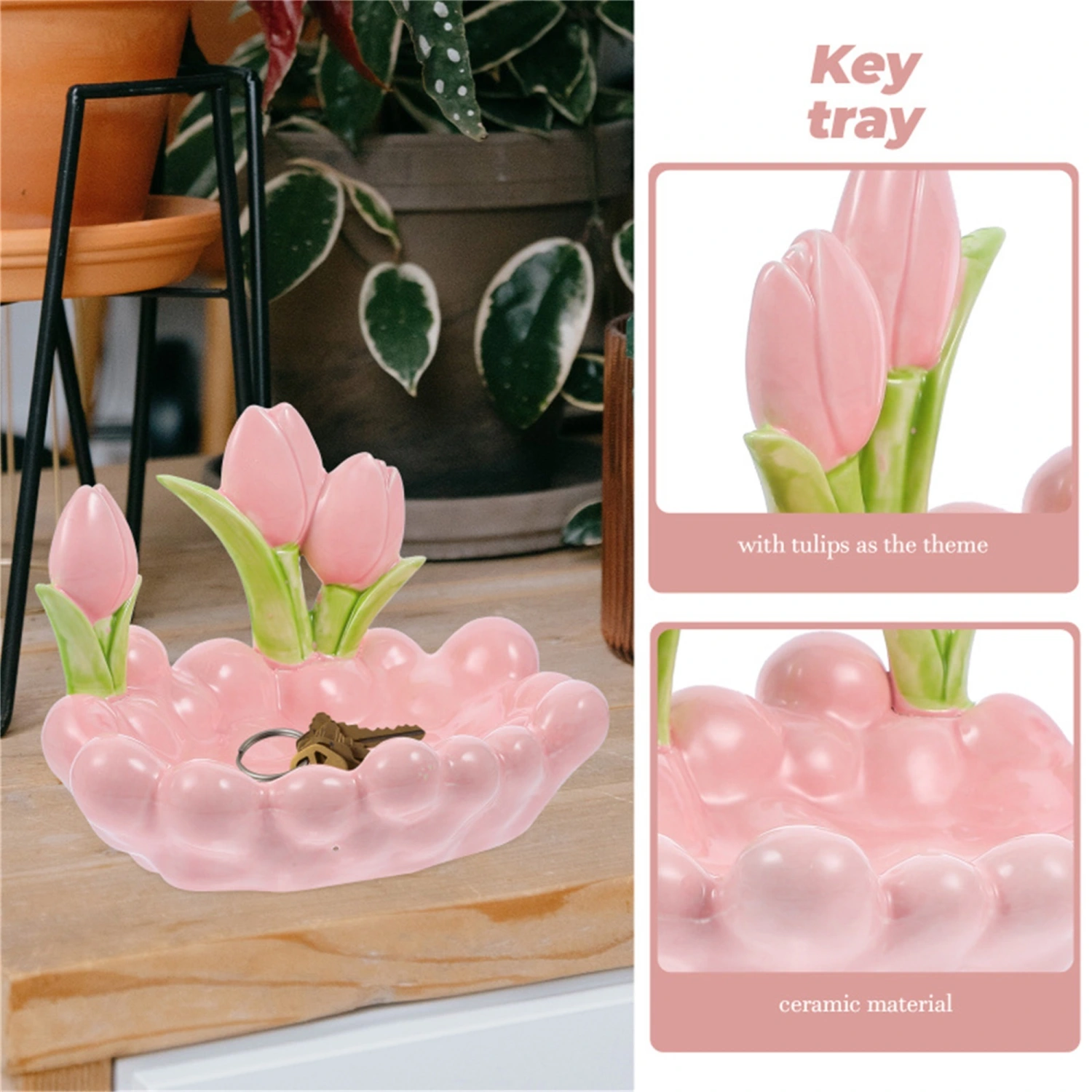 Ceramic Jewelry Tray Tulip Flower Shaped Plate Trinket Dish Organizer