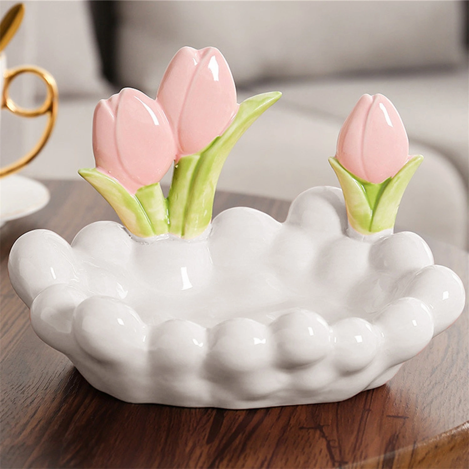 Ceramic Jewelry Tray Tulip Flower Shaped Plate Trinket Dish Organizer