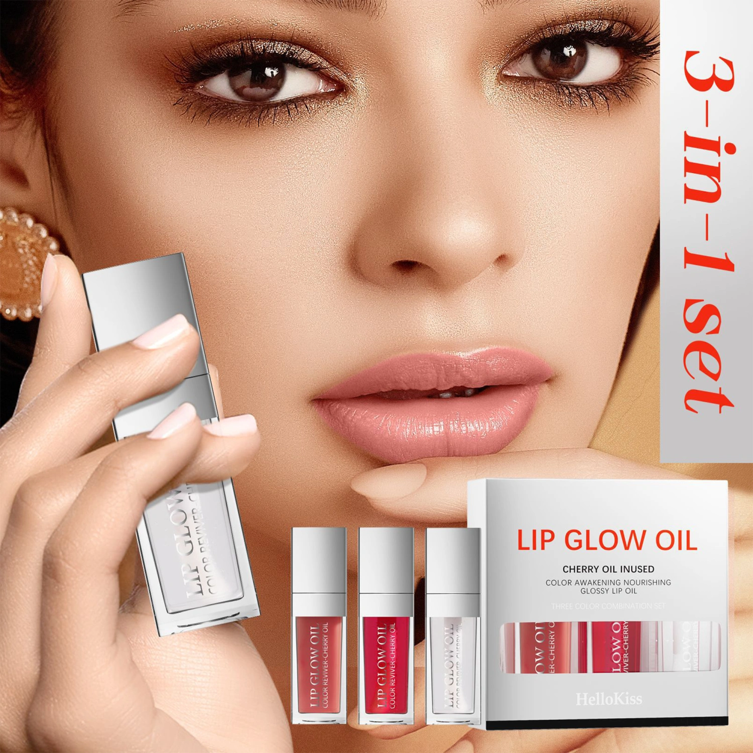 3pcs Lip Oil Set, Long-lasting Moisturizing Lip Gloss Lip Glow Oil