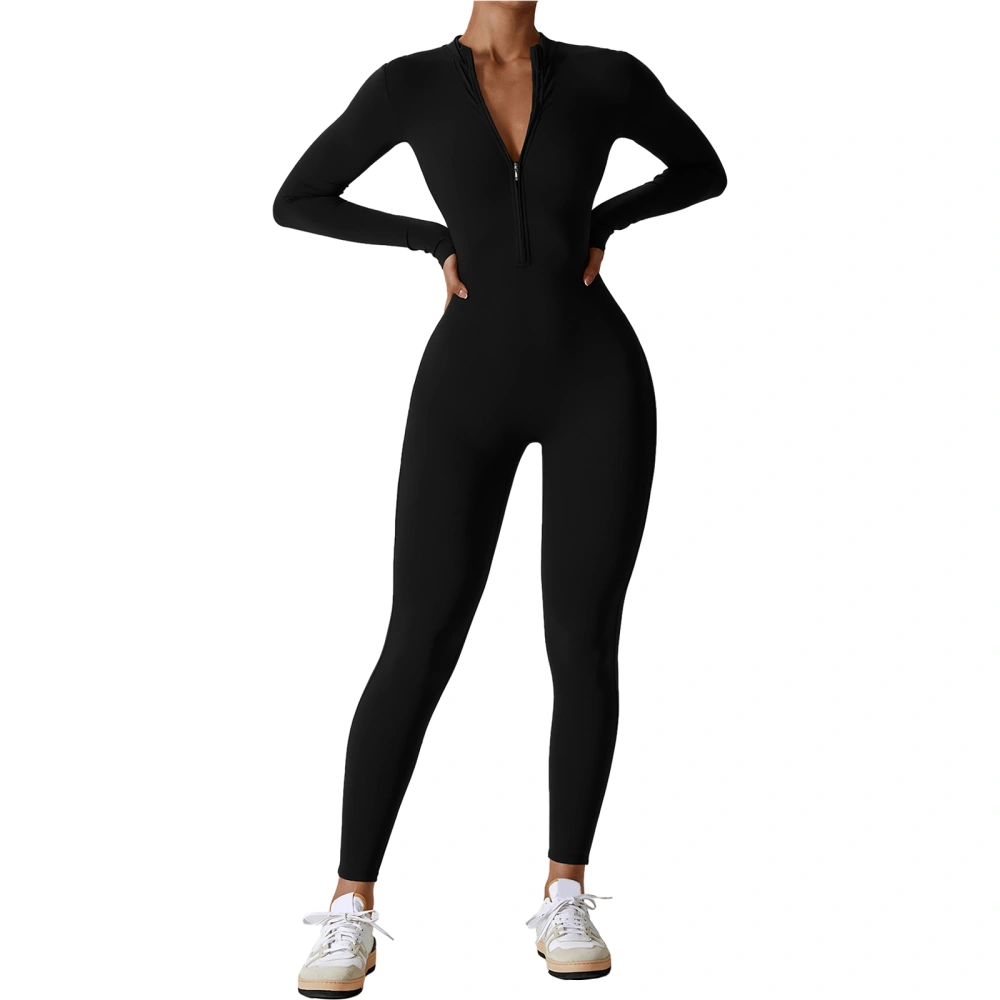 Women's Yoga Jumpsuits Long Sleeve Mock Neck Zip Up Workout Rompers