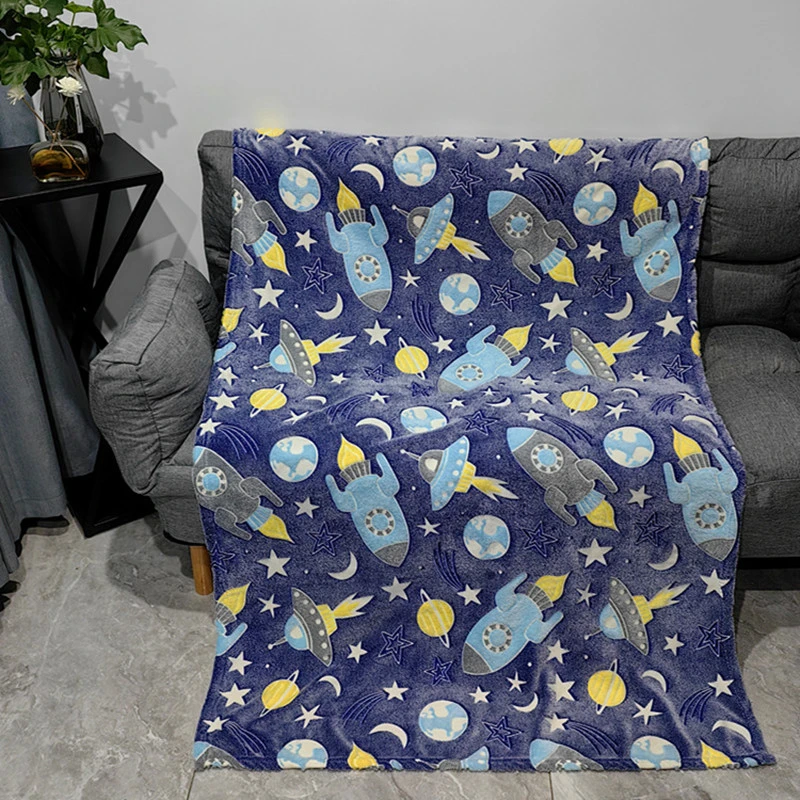 Astronaut Luminous Rocket Flannel Blanket