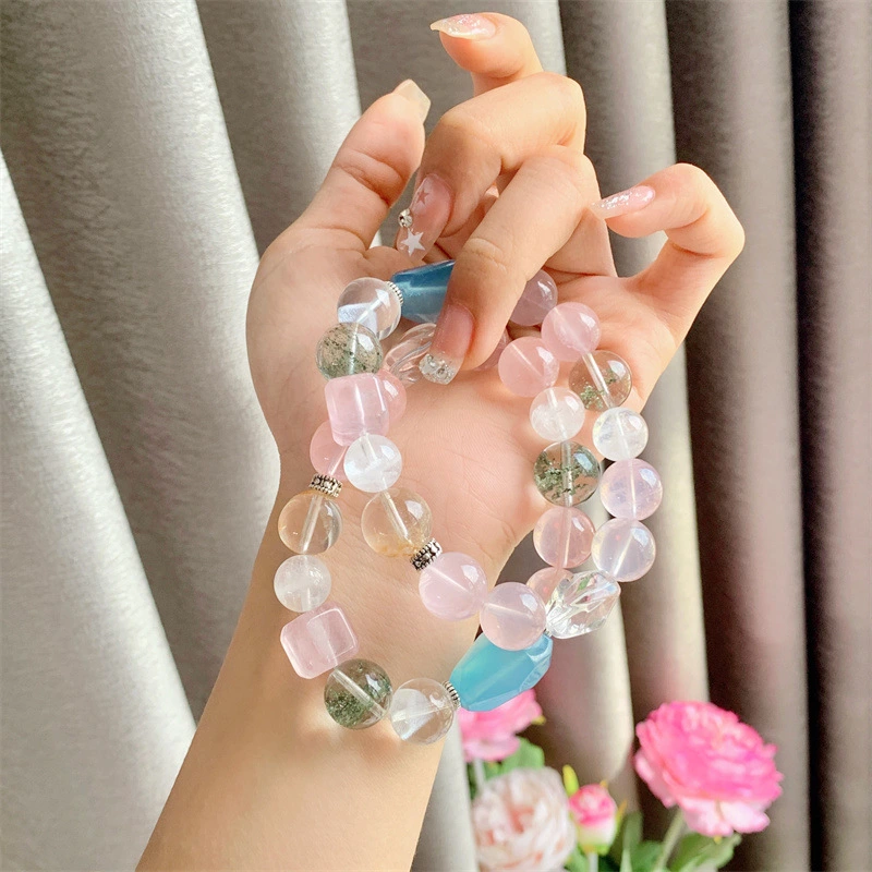 Natural Crystal Women's DIY Fashion Aquamarine Pink Crystal Bracelet