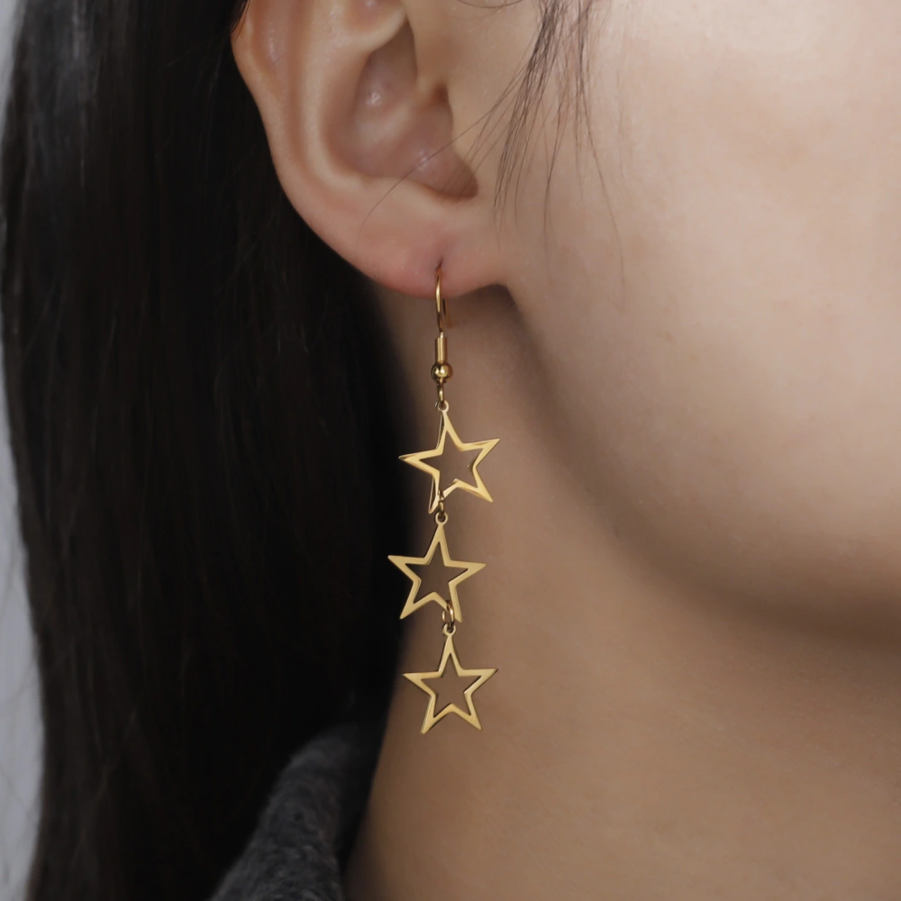 European And American Style Fashion Minority Design Earrings Long Tassel Simple Hollow Stars