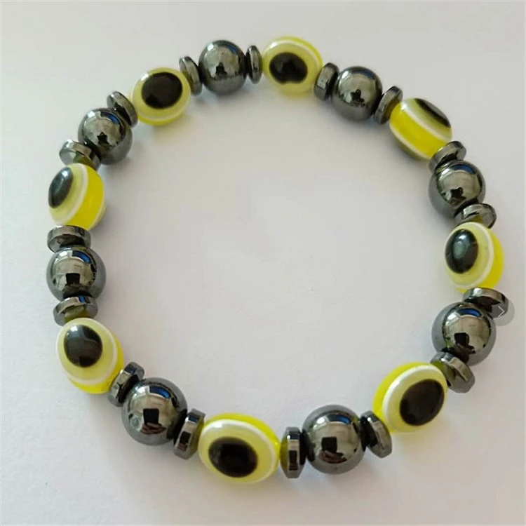Colorful Flat Beads Black Stone Magnet Elastic Bracelet
