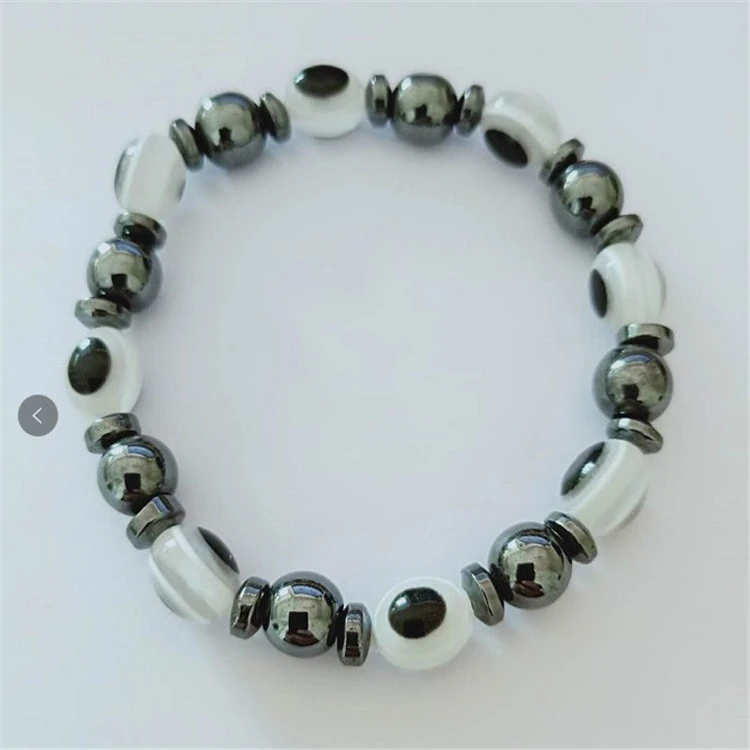 Colorful Flat Beads Black Stone Magnet Elastic Bracelet