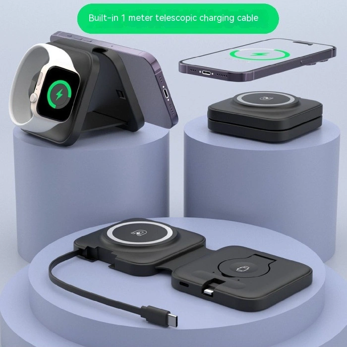 Three-in-one Wireless Charger Electrical Magnetic Wireless Charger Folding With Flexible Wire