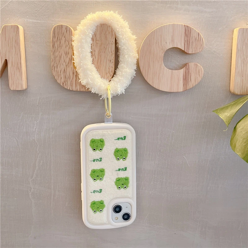 Anti-fall Cartoon Plush Embroidery Frog Phone Case