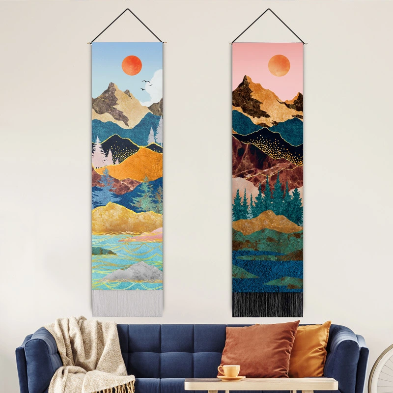 Landscape Painted Red Sun Tapestry Nordic Home