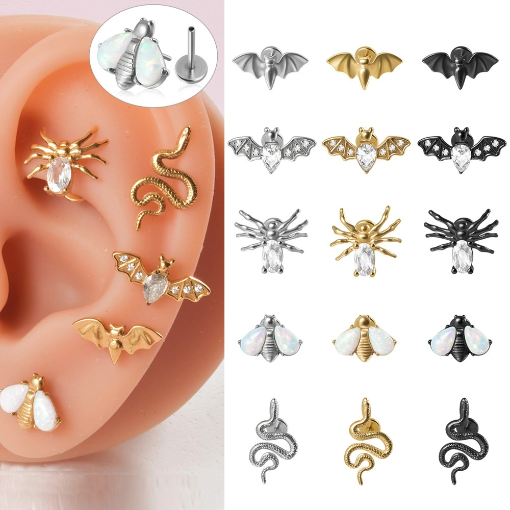 Snake Bat Bee Spider Threadless Pin Earrings