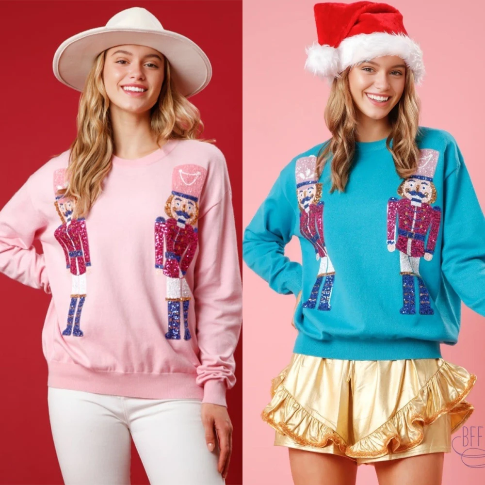Women's Round Neck Loose Christmas Sequined Sweater