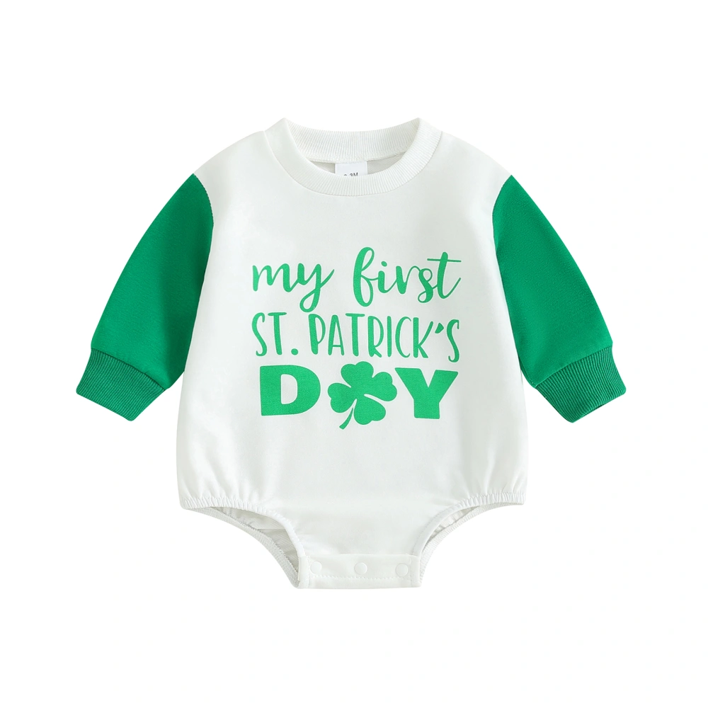 Baby Romper, Long Sleeve Shamrock Letters Print Fall Casual Bodysuit