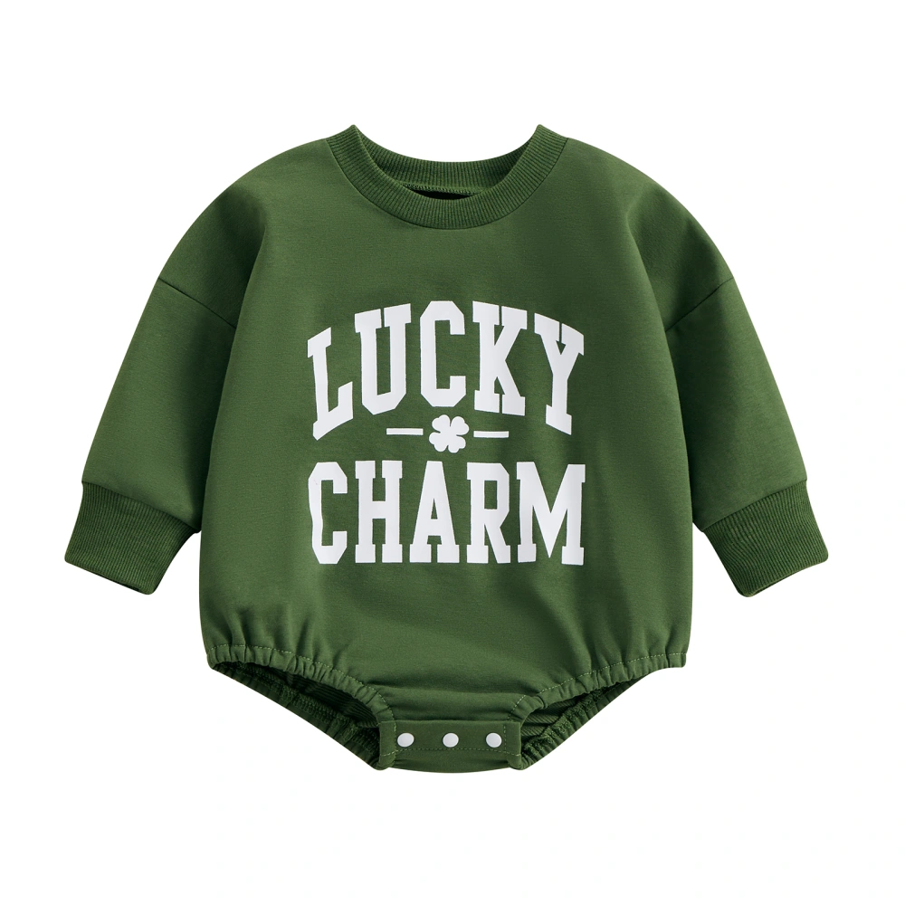 Long Sleeve Round Neck Letter Print Irish Romper for Baby Boys Girls