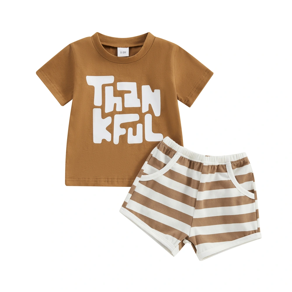 Toddler Boys Summer Outfits Letter Print T-Shirts Tops Stripe Shorts