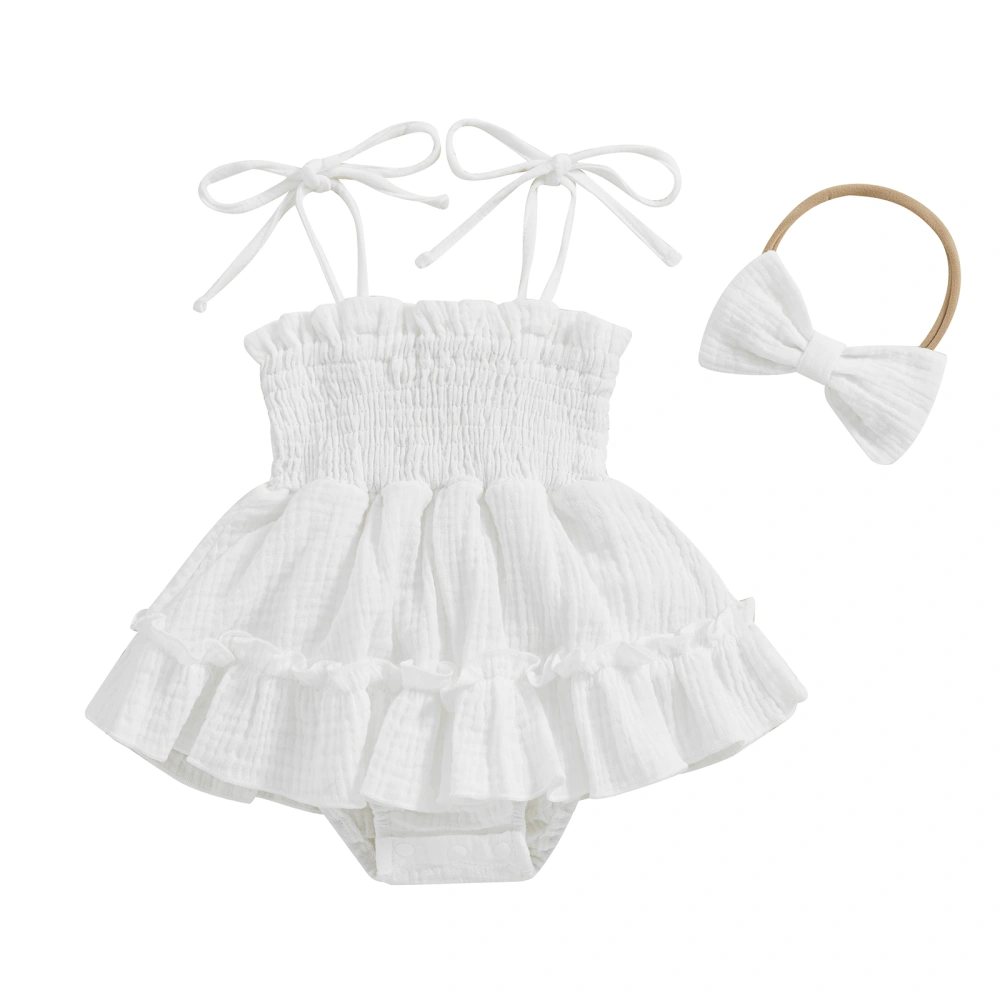 Baby Solid Color Sleeveless Ruffle Romper Dress with Headband