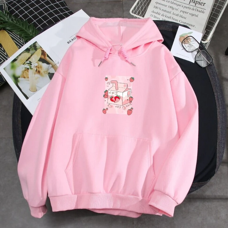 Kawaii Strawberry Milk Soft Hoodie