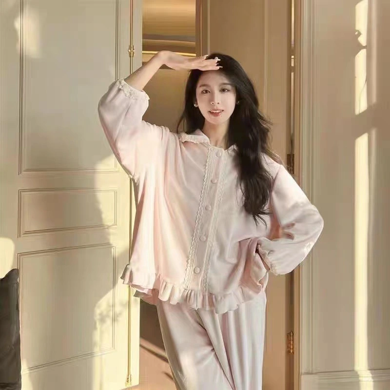 Velvet Pajamas Women's Solid Color Long-sleeved Trousers Casual Loose Home