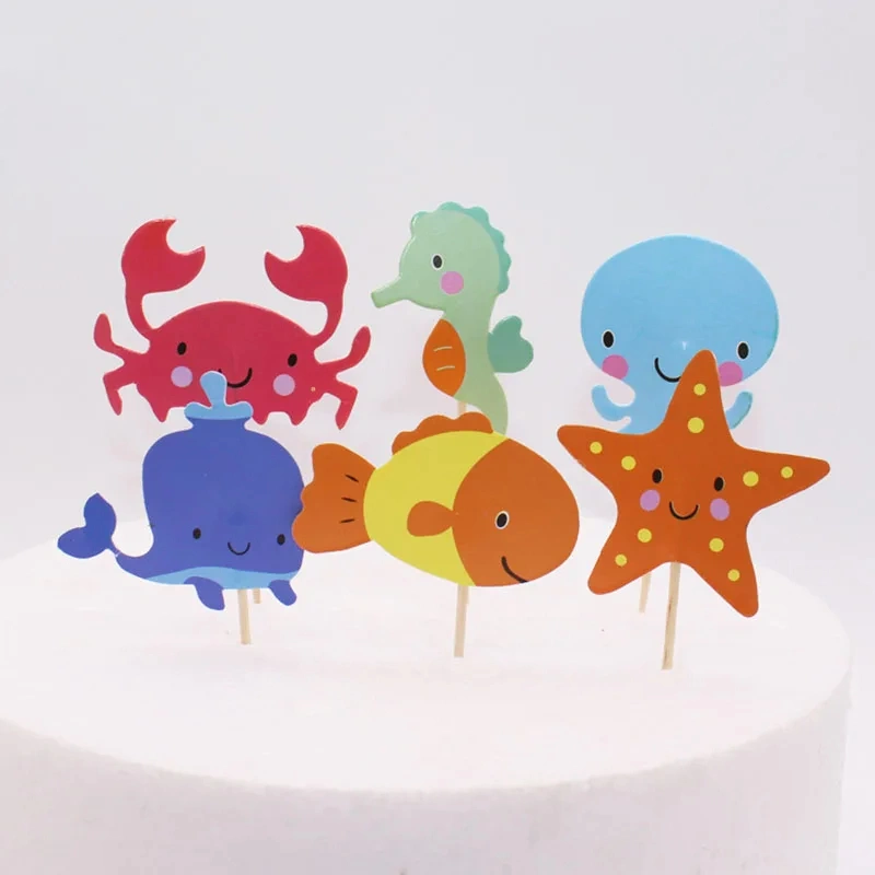 Marine Animal Decorative Flag Little Crab Starfish Plug-in Toothpick Inserts 24pc Baking Birthday Cake Decoration