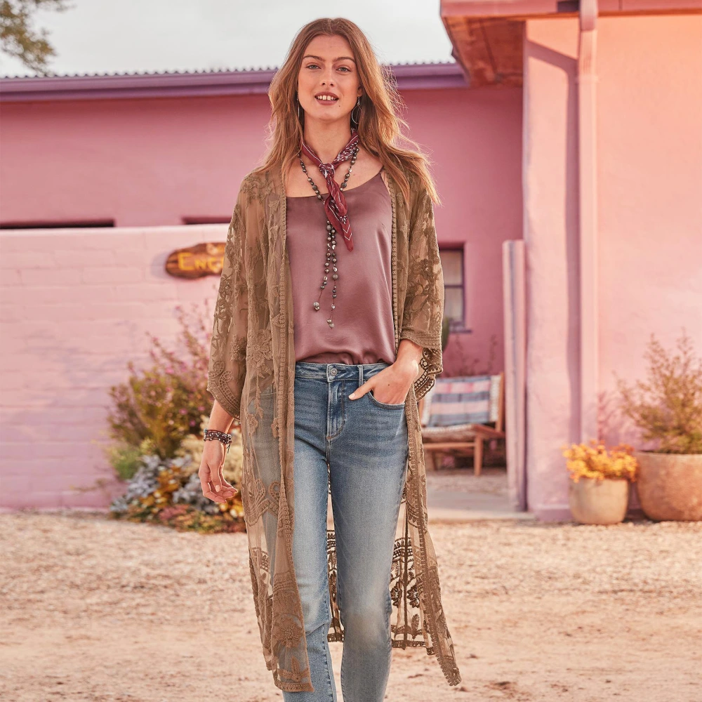 Women's Loose Embroidery Lace Cardigan Coat