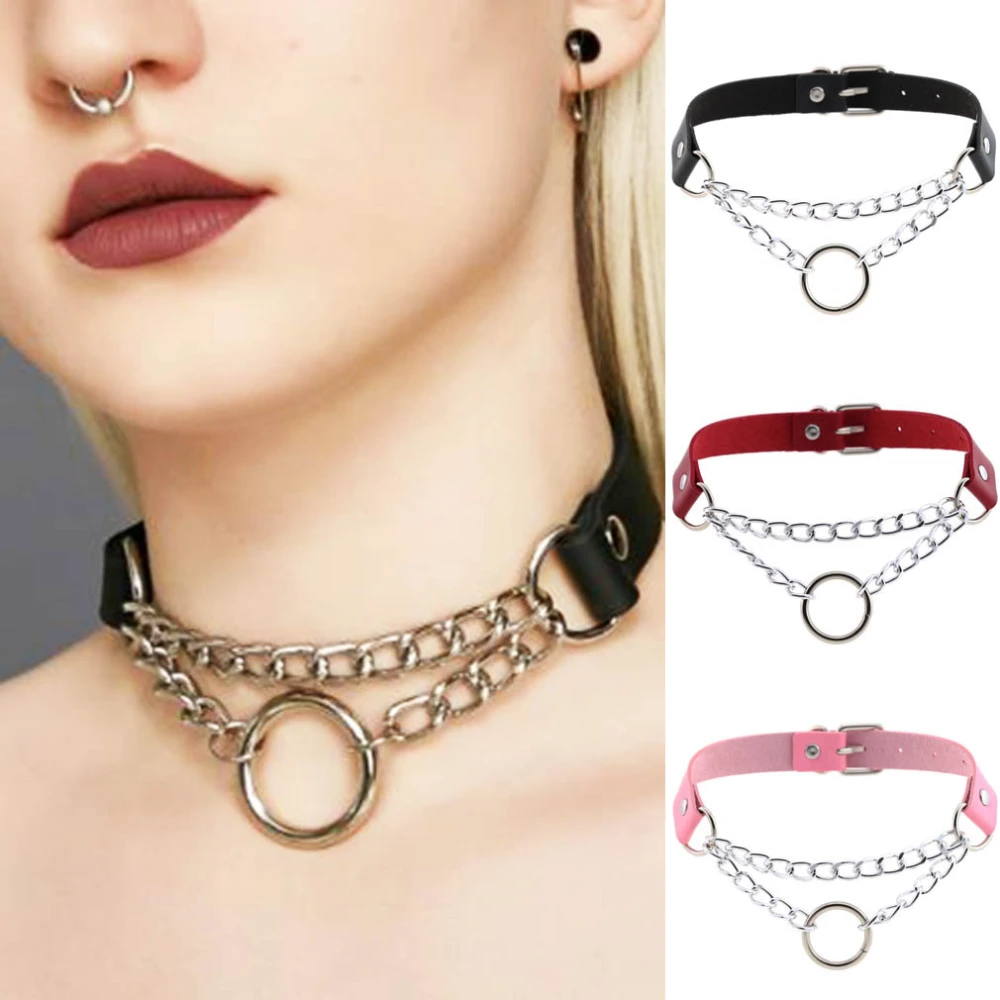 Personality Fashion PU Leather Ring Neckband Necklace O-shaped