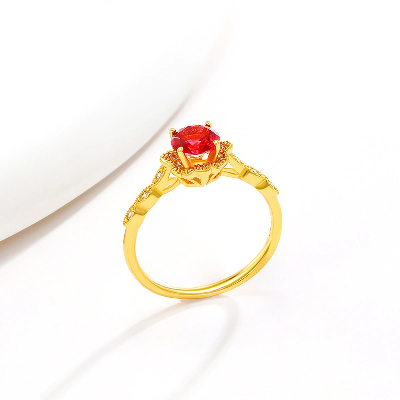 French Style Retro Affordable Luxury Special-interest Design Pomegranate Red Four Claw Artificial Gemstone Ring For Women