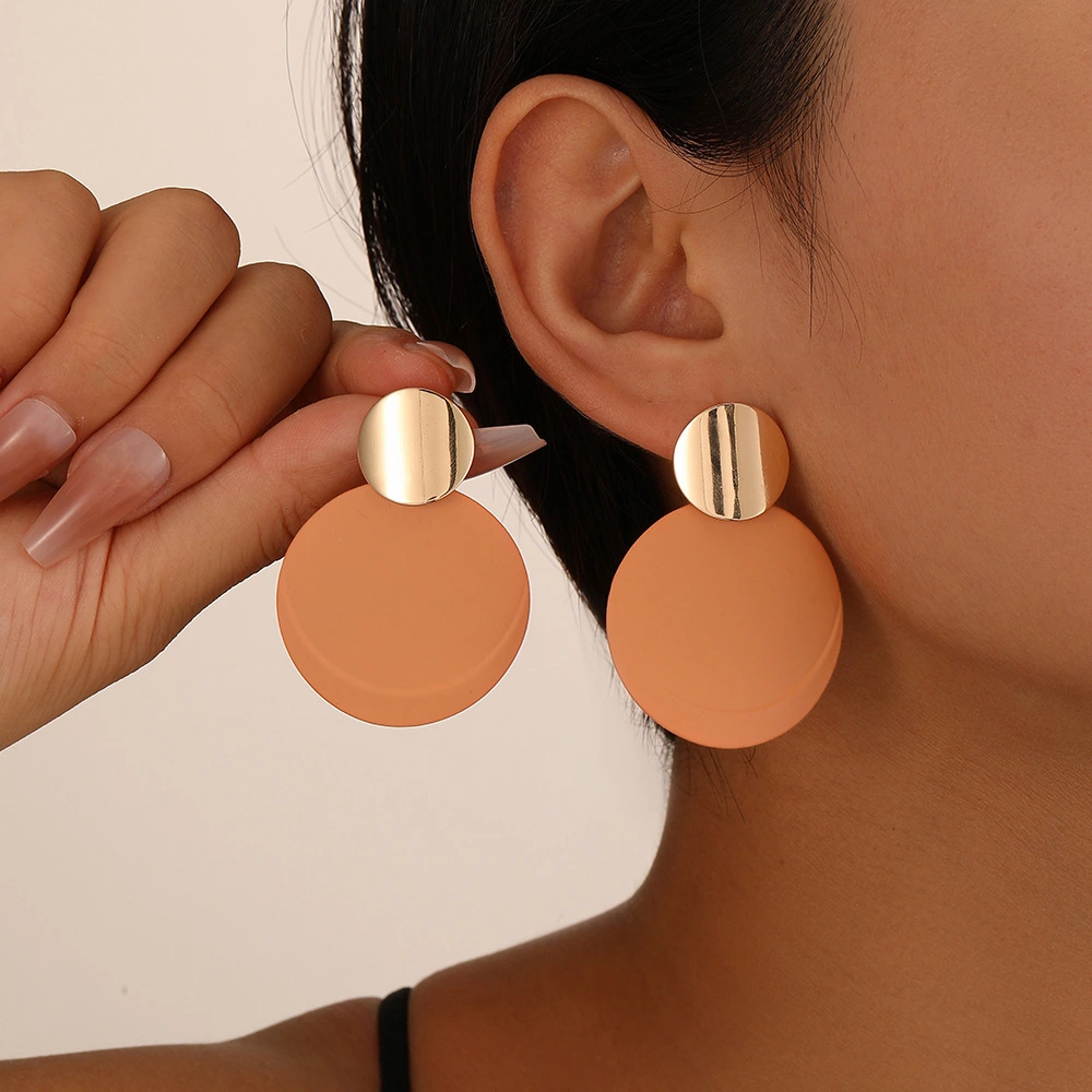 Personality Affordable Luxury Versatile High-grade Spray Paint Geometric Round Large Earrings