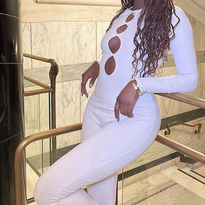 Tight Jumpsuit Solid Color Pullover Long Sleeve One-piece Trousers